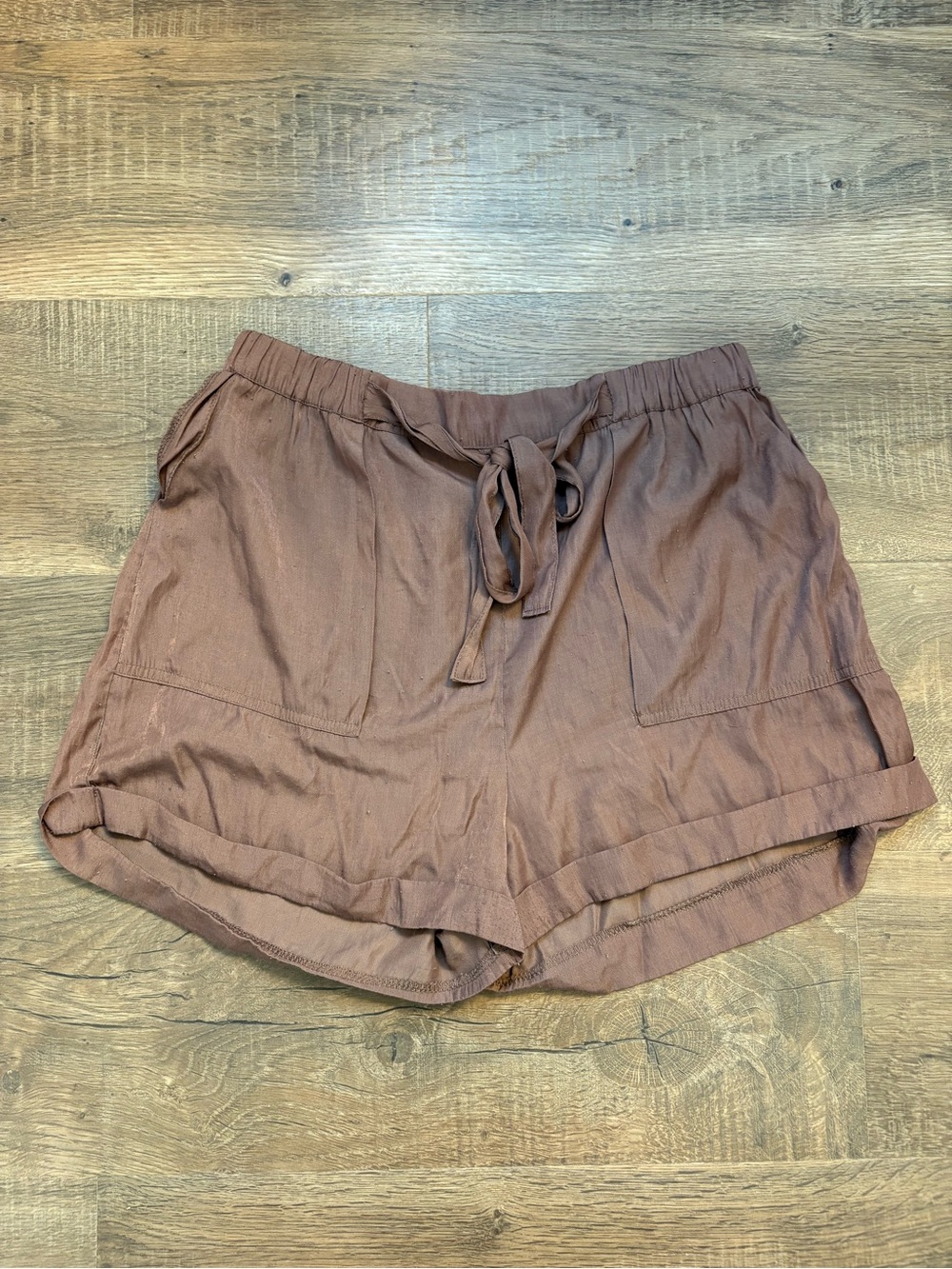 Lumiere Brown High-Waist Drawstring Shorts
